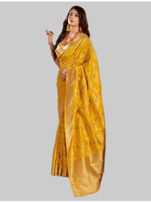 Yellow Silk Designer Saree small FABSA20055