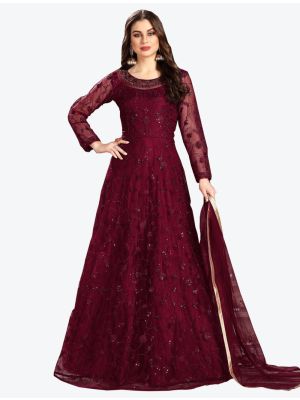 Maroon Net Anarkali Suit with Dupatta small FABSL20117