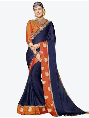 Navy Blue Sana Silk Designer Saree small FABSA20766