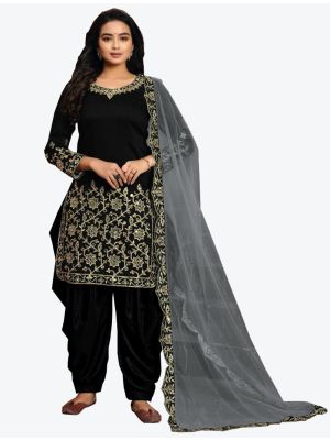 Black Art Silk Patiala Suit with Dupatta small FABSL20262