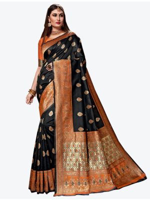 Black Banarasi Silk Designer Saree small FABSA20832