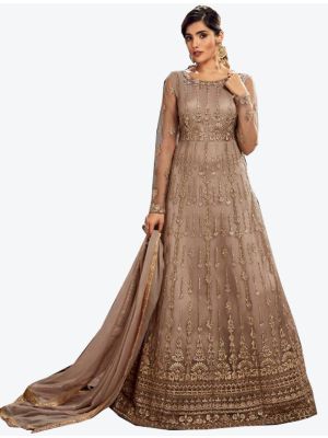Brown Butterfly Net Floor Length Suit with Dupatta small FABSL20271