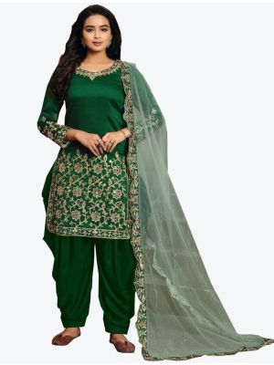 Green Art Silk Patiala Suit with Dupatta small FABSL20263