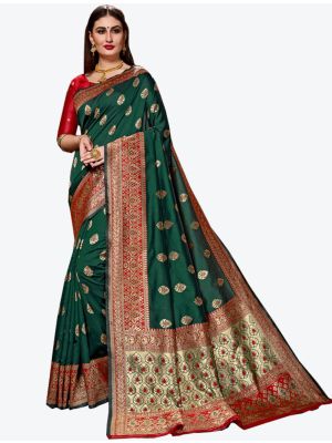 Green Banarasi Silk Designer Saree small FABSA20835