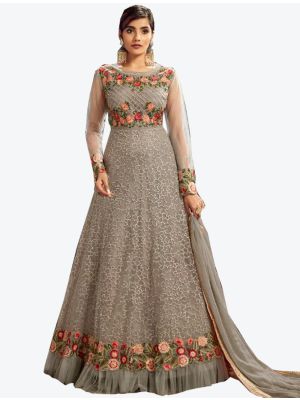 Grey Butterfly Net Floor Length Suit with Dupatta small FABSL20269