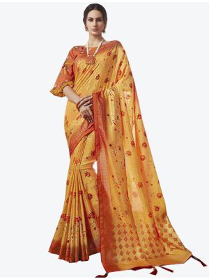 Light Orange Dola Silk Designer Saree small FABSA20841