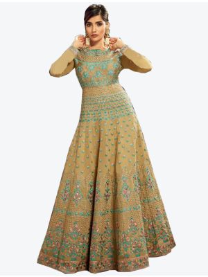 Mustard Slub Silk Floor Length Suit with Dupatta thumbnail FABSL20268