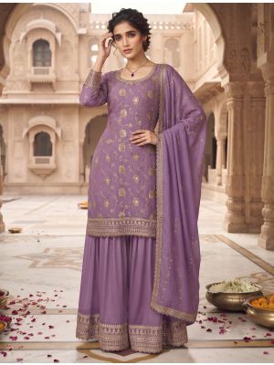 Lavender Chinon Free Size Ready To Wear Palazzo Suit small FABSL22547