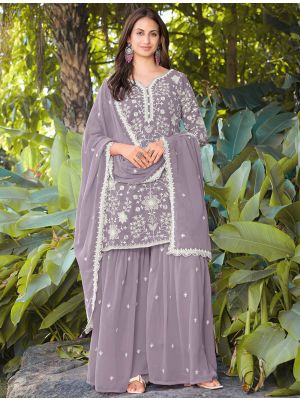 Lavender Georgette Embroidered Ready To Wear Sharara Suit FABSL22345