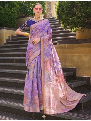 Lavender Jacquard Silk Elegant Saree With Woven Work