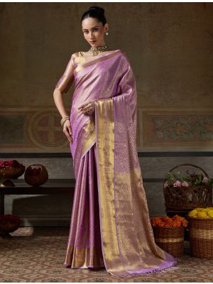 Lavender Kanjivaram Art Silk Saree With Zari Work