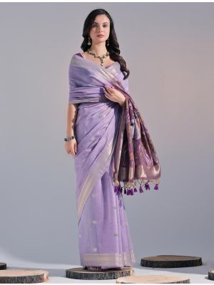 Lavender Muga Cotton Traditional Pattern Saree