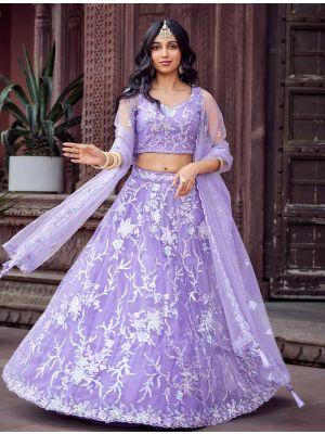 Lavender Net Embroidered Lehenga Choli small FABLE20529