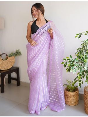 Lavender Organza Party Wear Saree With Silver Gota Work