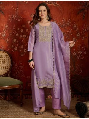 Lavender Silk Blend Embroidered Ready To Wear Salwar Kameez FABSL22609
