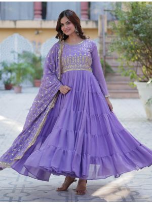 lavender star georgette anarkali gown with dupatta fabgo20359