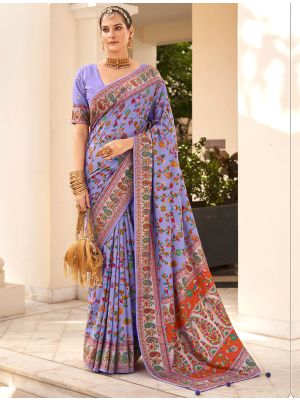 Lavender Velvet Tussar Silk Ethnic Saree