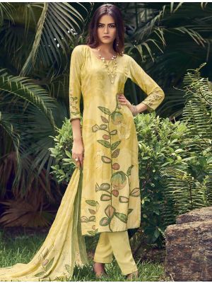 Lemon Yellow Muslin Digital Printed Elegant Salwar Kameez small FABSL22027