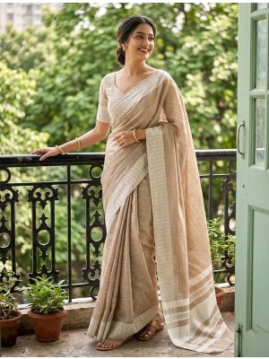 Light Brown Linen Woven Saree