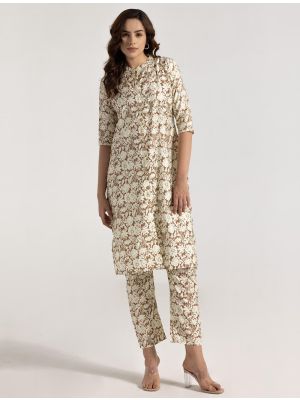light brown rayon printed co ord set swatch fabku21122
