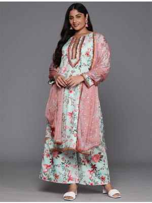 light cyan poly crepe elegant plus size dress fabku21108