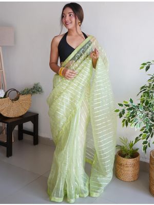 Light Green Organza Party Wear Saree With Silver Gota Work