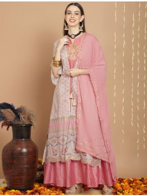 Light Grey Chanderi Silk Semi Stitched Salwar Suit small FABSL21734
