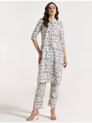 light grey rayon printed co ord set swatch fabku21123