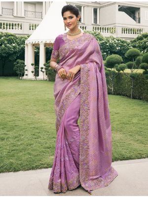 Light Magenta Viscose Tissue Premium Designer Saree