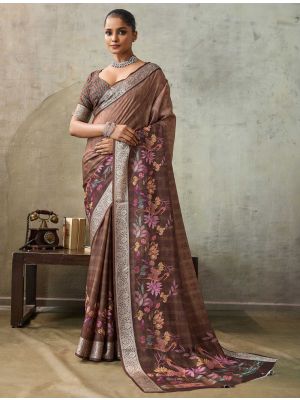 Light Maroon Crepe Viscose Digital Printed Saree