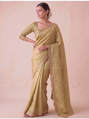 Light Olive Banarasi Silk Embroidered Saree