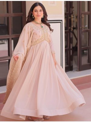 light peach star georgette gown with dupatta fabgo20406
