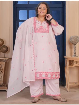 Light Pink Cotton Embroidered Plus Size Salwar Kameez FABSL22473