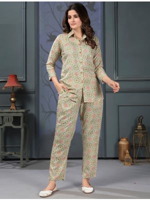 light pista green fine rayon stylish co ord set fabku21046