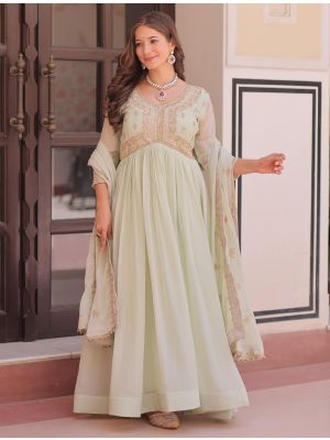 light pista star georgette gown with dupatta fabgo20407