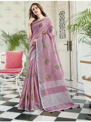 Light Purple Linen Elegant Saree