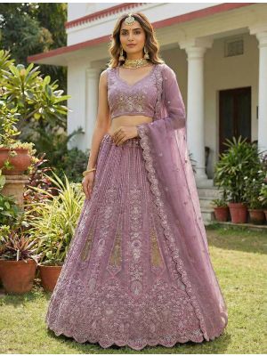 Light Purple Premium Net Embellished Wedding Lehenga small FABLE20559