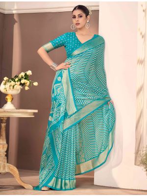 Light Teal Chiffon Elegant Party Wear Saree