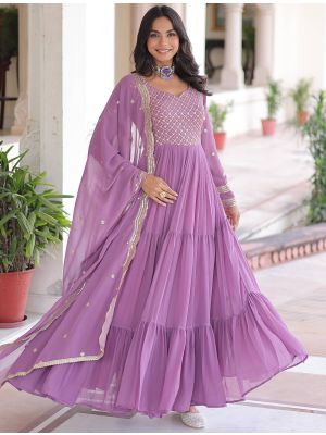 lilac faux georgette gown with dupatta fabgo20404