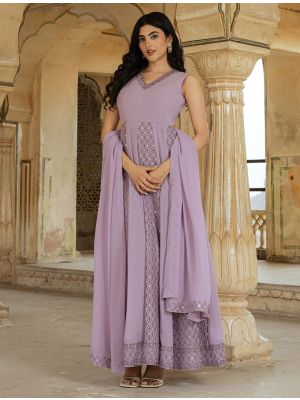 lilac georgette contemporary gown with dupatta fabgo20417