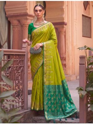 Lime Green Soft Art Silk Traditional Saree With Zari Work