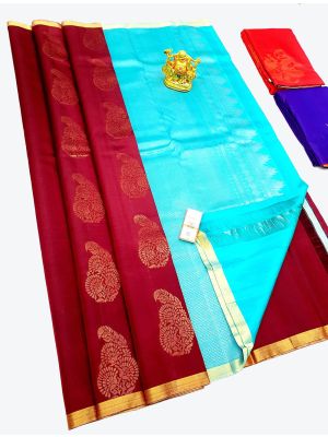 Maroon Pure Kanchipuram Handloom Silk Festive Wear Designer Saree small FABSA21385