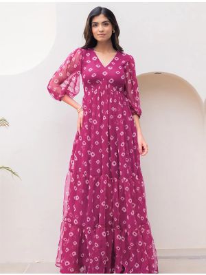 magenta georgette digital printed flared gown   fabgo20380