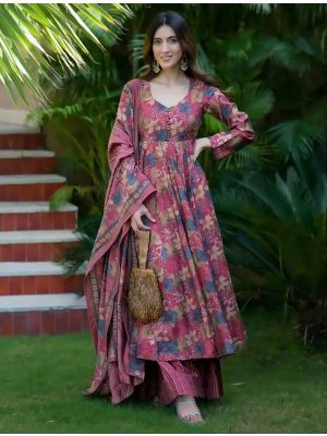 Magenta Pink Muslin Elegant Readymade Salwar Kameez FABSL21972