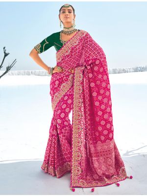 Magenta Pink Premium Georgette Bandhani Patola Saree