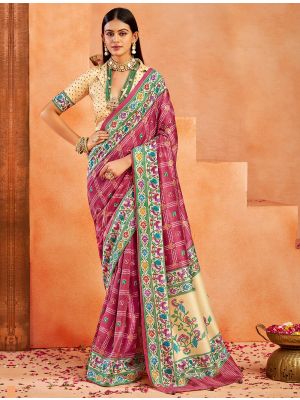 Magenta Pink Velvet Tussar Silk Saree With Paithani Pallu
