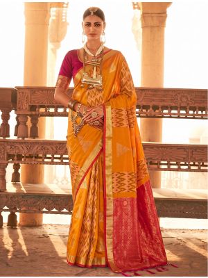 Marigold Orange Soft Art Silk Saree With Gold Zari Weaving