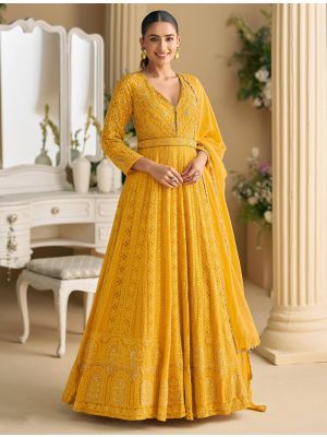 Marigold Yellow Georgette Ready To Wear Anarkali Suit small FABSL22524