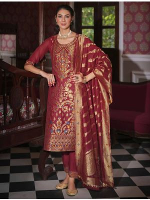 Maroon Banarasi Art Silk Ready To Wear Salwar Kameez FABSL22281