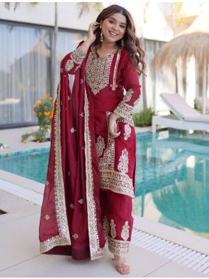 Maroon Fendi Silk Ready To Wear Salwar Kameez FABSL22411